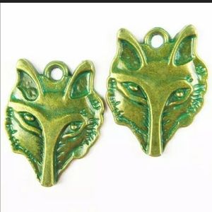 Carved Brass Bronze Wolf 's Head Pendant Patina